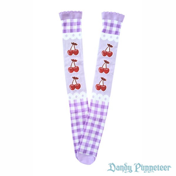 Cherry Gingham Over Knee Socks