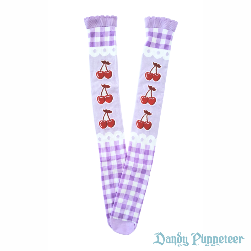 Cherry Gingham Over Knee Socks