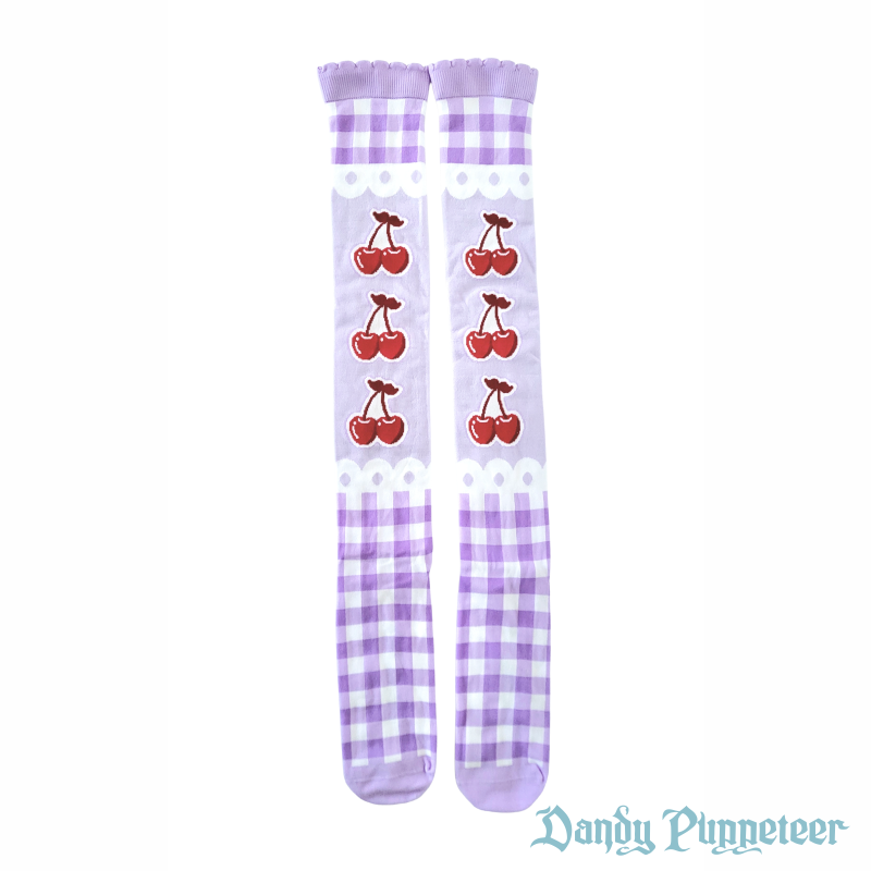 Cherry Gingham Over Knee Socks - Image 3