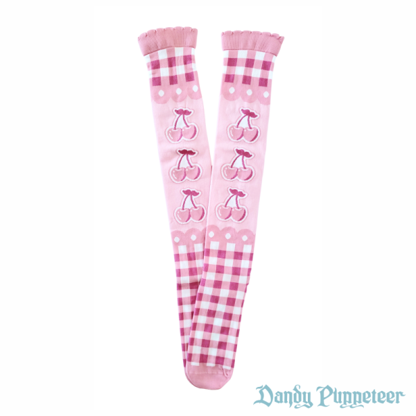 Cherry Gingham Over Knee Socks - Image 7