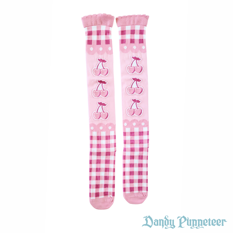 Cherry Gingham Over Knee Socks - Image 9