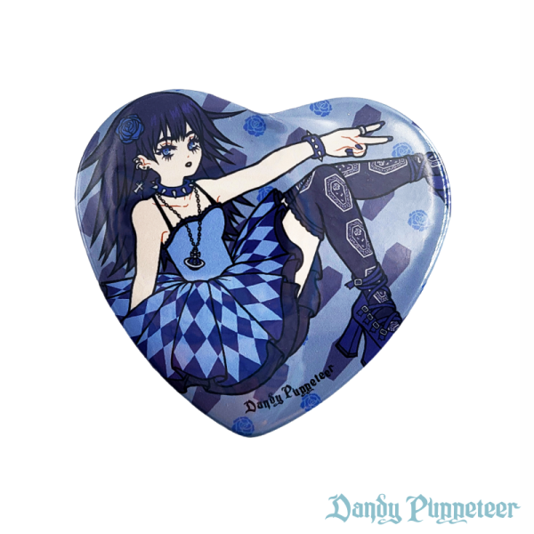 Blue Rose Coffin 2in Heart Button
